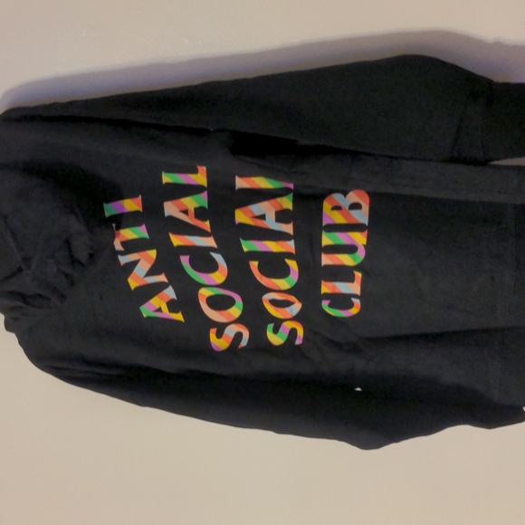 Anti social social club black  multi color logo hoodie  nwt - Picture 4 of 8